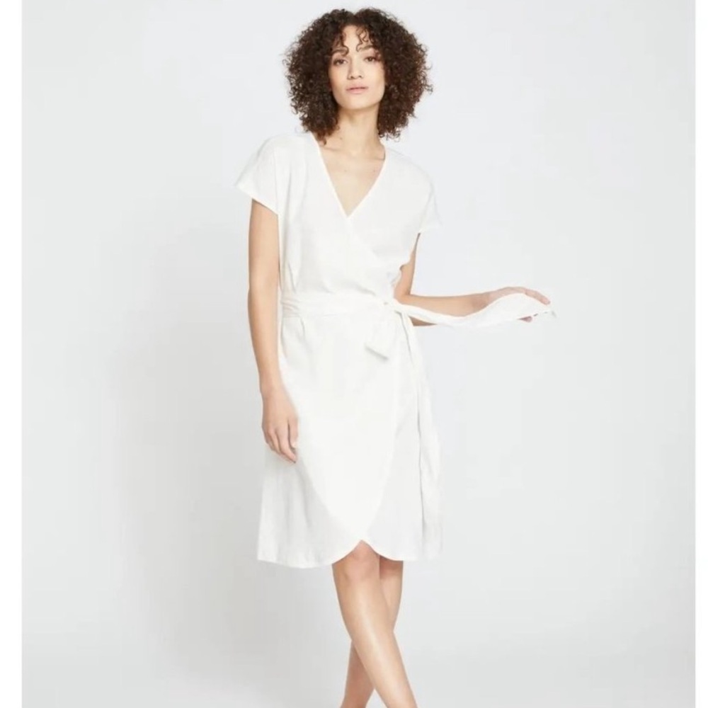 Universal Standard White Tulip Hem Linen Wrap Dress Sz 4XS
